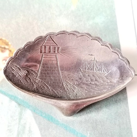 Relisted -Antique Victorian Aesthetic lighthouse and ship brooch Sterling Silver - Picture 2 of 16